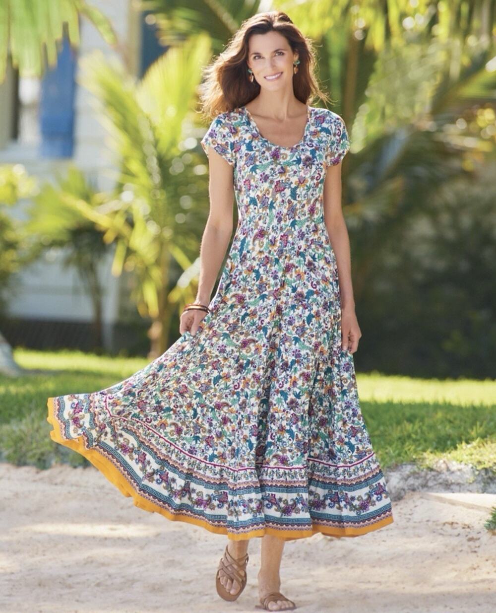 Soft Surroundings Women’s Kara Maxi Dress Tiered Floral Boho Cottagecore Size PM